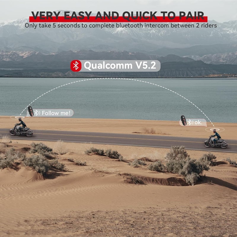 XGP Motorcycle Helmet Bluetooth Headset Intercom Communication Systems, 2 Riders Music Sharing/IP67 Waterproof/Noise Cancellation, Fit for ATV/Snowmobile, 2 Pack - Image 3